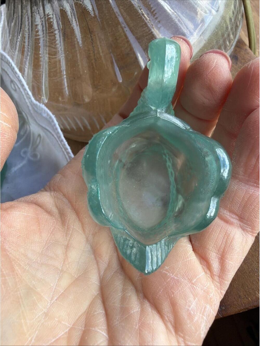 VTG Aqua Glass Frosted Swan Trinket Dish Salt Cellar Rare Lot 6 French Country - Picture 4 of 9